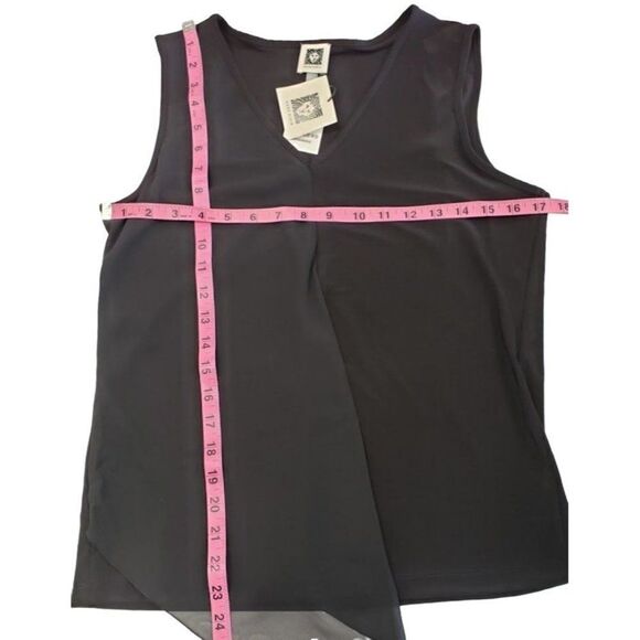 Anne Klein Layered‎ Chiffon Blouse Top Women's XS Black V-Neck Mixed-Media NEW - Picture 4 of 11